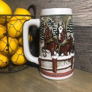 🍋 BUDWEISER CLYDESDALE'S HOLIDAY~Stein-Rare Vintage